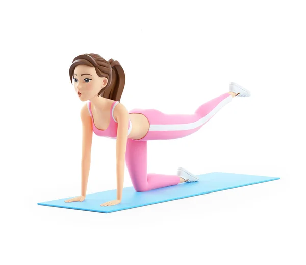 Sporty Woman Doing Exercises Yoga Mat Illustration Isolated White Background — Photo