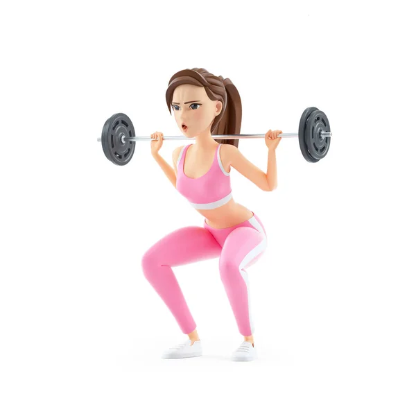 Sporty Woman Lifting Barbell Illustration Isolated White Background — Foto de Stock