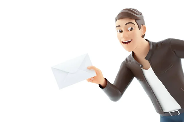 Portrait Cartoon Man Holding Envelope Illustration Isolated White Background — Fotografia de Stock