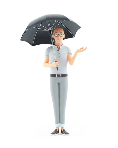 Disappointed Senior Man Holding Umbrella Illustration Isolated White Background — Stock fotografie