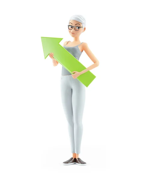 Senior Woman Holding Green Arrow Illustration Isolated White Background — ストック写真