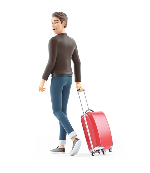 Cartoon Homem Andando Com Mala Viagem Ilustração Isolado Fundo Branco — Fotografia de Stock