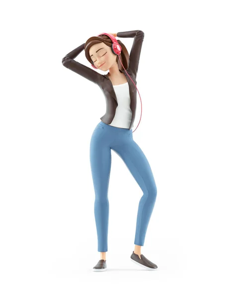 Mujer Dibujos Animados Bailando Escuchando Música Ilustración Aislada Sobre Fondo — Foto de Stock