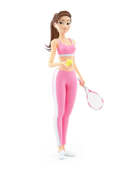 Mujer Deportiva Sosteniendo Raqueta Tenis Pelota Ilustración Aislada Sobre Fondo — Foto de Stock