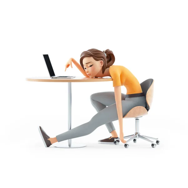 Vyčerpaná Žena Opírající Stůl Ilustrace Izolované Bílém Pozadí — Stock fotografie