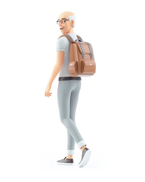 Senior Man Walking Rucksack Illustration Isoliert Auf Weißem Hintergrund — Stockfoto