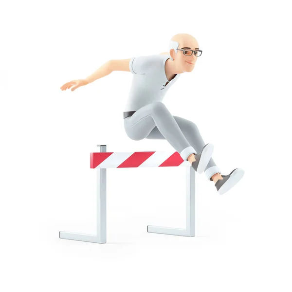 Hombre Mayor Saltando Por Encima Obstáculo Ilustración Aislada Sobre Fondo —  Fotos de Stock