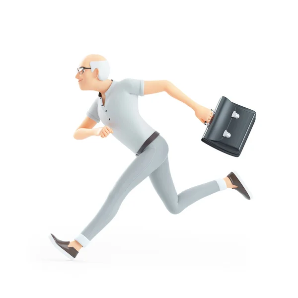 Senior Man Running Briefcase Illustration Isolated White Background — Stockfoto