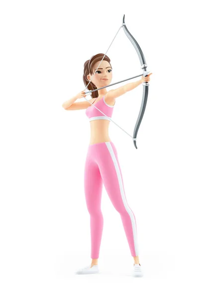 Sporty Woman Aiming Bow Arrow Illustration Isolated White Background — Foto de Stock