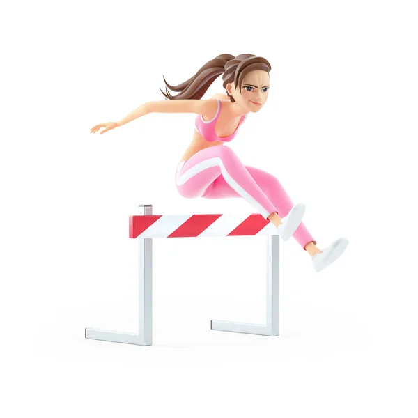 Sporty Woman Jumping Hurdle Illustration Isolated White Background — Foto de Stock