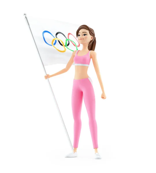 Sporty Woman Holding Olympic Flag Illustration Isolated White Background — Foto de Stock