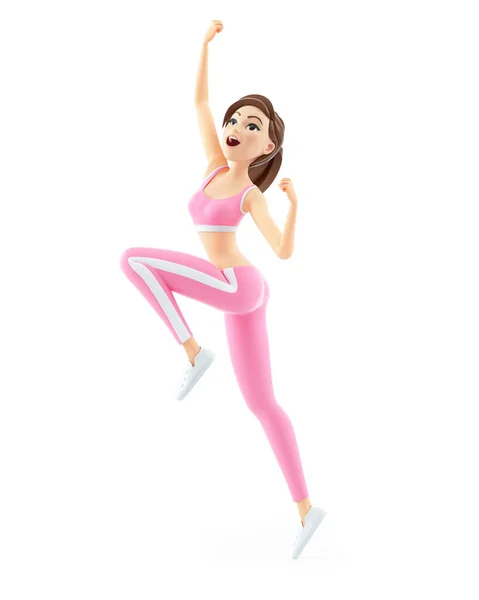 Sporty Woman Jumping Joy Illustration Isolated White Background — ストック写真