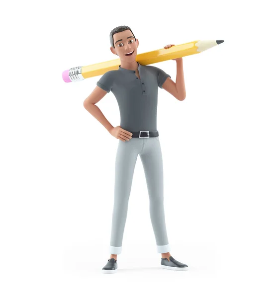 Character Man Carrying Pencil His Shoulders Illustration Isolated White Background — 图库照片