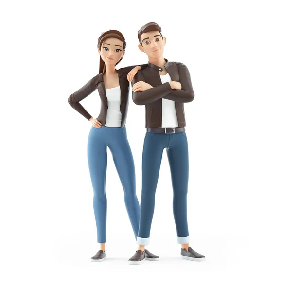 3D卡通女性靠在男性肩上 白色背景上孤立的图解 — 图库照片