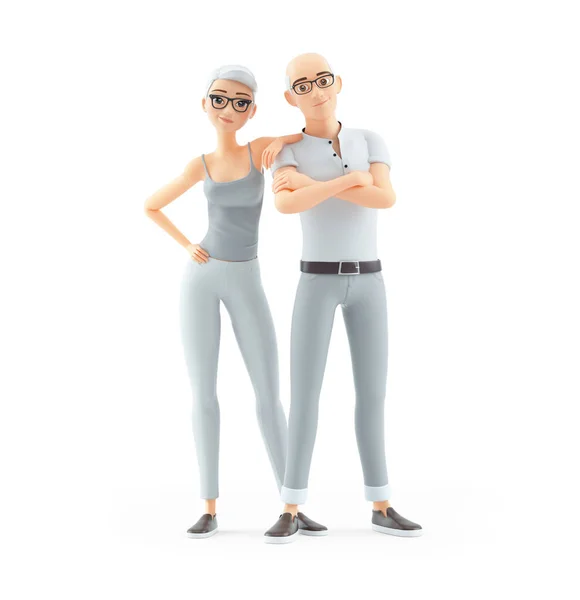 3D老年妇女靠在男子肩上 白色背景上孤立的图解 — 图库照片
