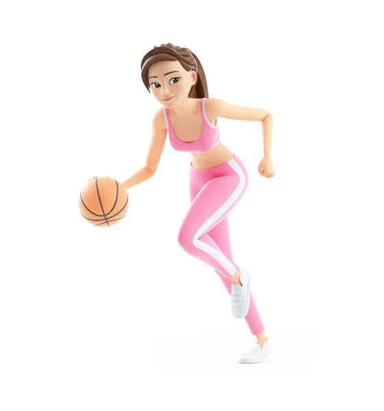 Sportovní Žena Běží Basketbalem Ilustrace Izolované Bílém Pozadí — Stock fotografie