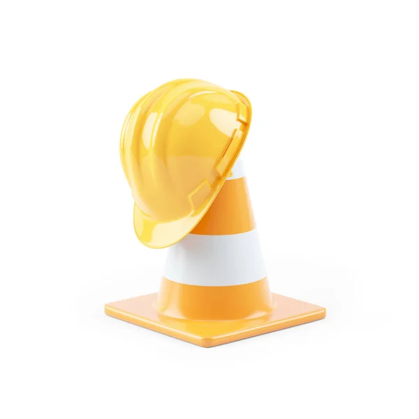 Trafik Konisi Üzerindeki Sabit Şapkanın Beyaz Arka Planda Izole Edilmiş Telifsiz Stok Imajlar