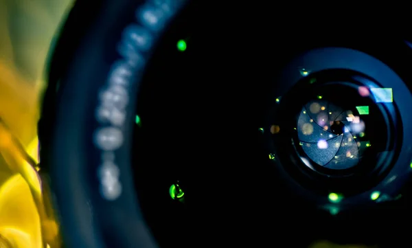 Vista Uma Câmera Lense Com Luz Led — Fotografia de Stock