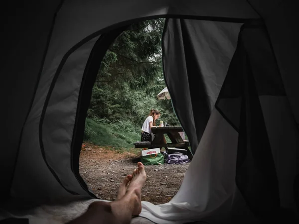 Dia Acampamento Fantástico Uma Tenda — Fotografia de Stock