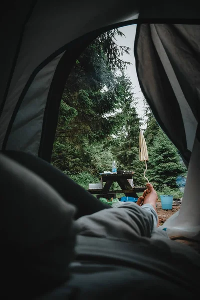 Dia Acampamento Fantástico Uma Tenda — Fotografia de Stock