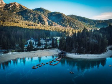 fantastic view on the lake braies in trentino