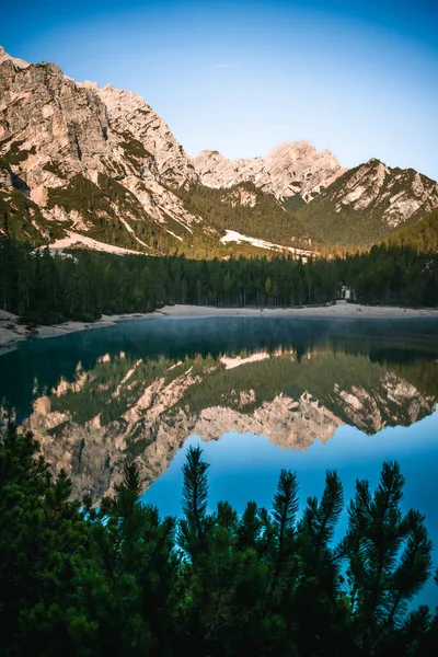 Fantastic View Lake Braies Trentino — Stock Photo, Image