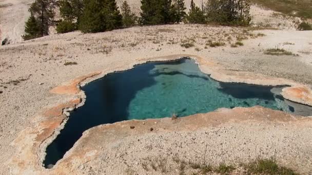 Vue d'ensemble d'une piscine volcanique dans le parc national Yellowstone — Video