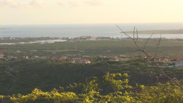 Bonaire - pan over eiland met cruiseschip — Stockvideo