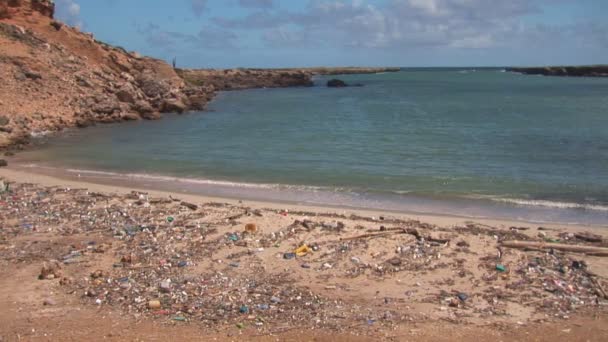 Playa con contaminación — Vídeo de stock