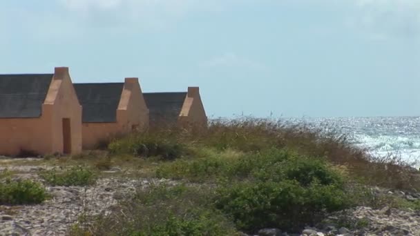 Cabañas de esclavos rojos en Bonaire, Antillas Holandesas — Vídeos de Stock