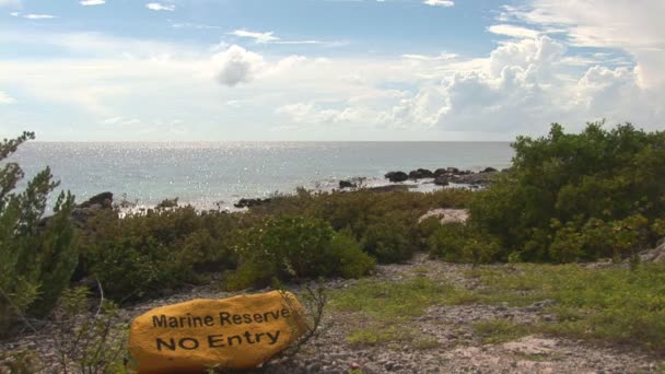 Piedra amarilla que marca la Reserva Marina — Vídeo de stock