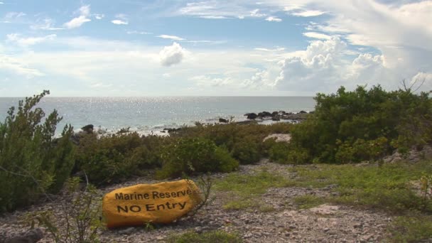 Piedra amarilla que marca la Reserva Marina — Vídeo de stock