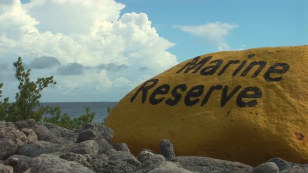 Geel steen markering van het zeereservaat — Stockvideo