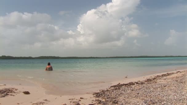 Attractive girl relaxing in ocean — Stock Video