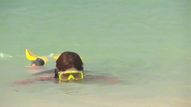 Chica haciendo snorkel en el océano — Vídeos de Stock