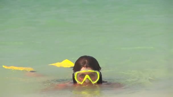 Chica haciendo snorkel en el océano — Vídeos de Stock