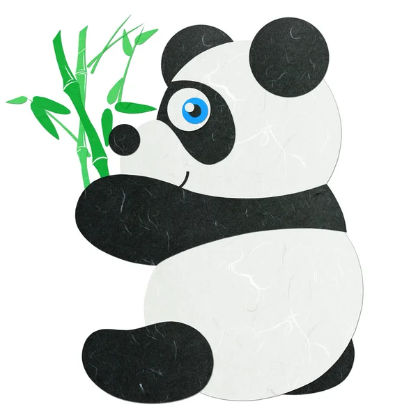 米纸剪可爱小熊猫与竹 — 图库照片