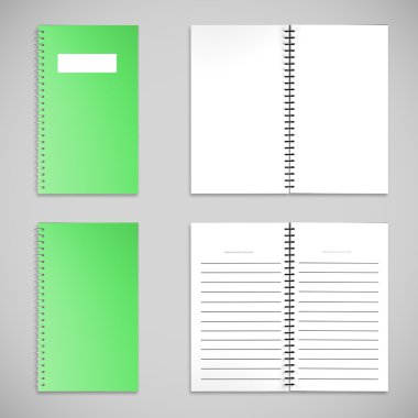Yeşil saten renk kapak not defteri ve boş kağıt