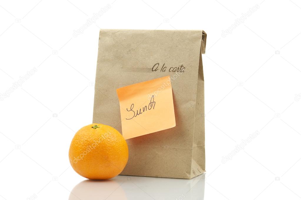 Paper Lunch Bag With Orange