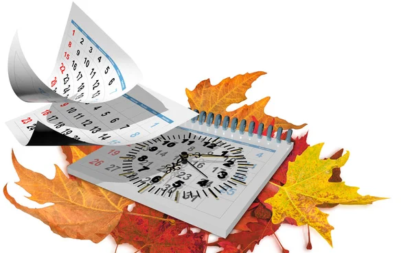 Otoño Calendario Reloj Tiempo Vuelo Páginas Aisladas Temporadas Otoño Invierno —  Fotos de Stock