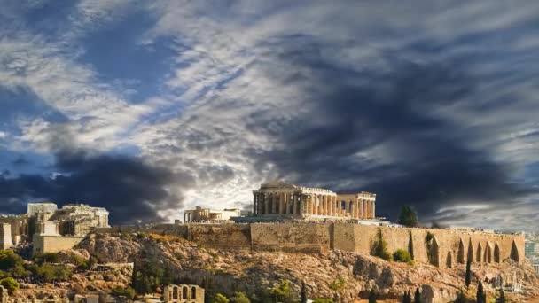 Parthenon Athens Greece Moln Timelapse Video — Stockvideo