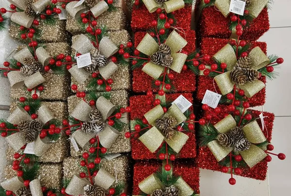 Weihnachten Weihnachten Hintergrund Von Supermarkt Selbst Frohes Neues Jahr — Stockfoto