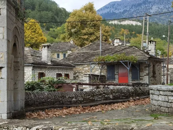 Papigo Wieś Ioannina Perfekcja Grecki Tradycyjny Grecki Wieś Jesienią Sezon — Zdjęcie stockowe