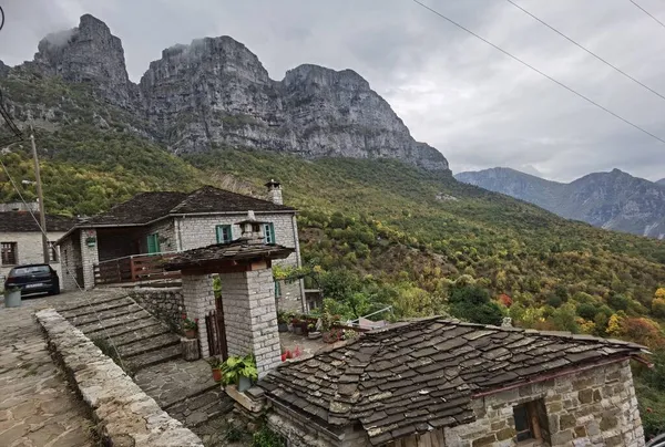 Papigo Wieś Ioannina Perfekcja Grecki Tradycyjny Grecki Wieś Jesienią Sezon — Zdjęcie stockowe