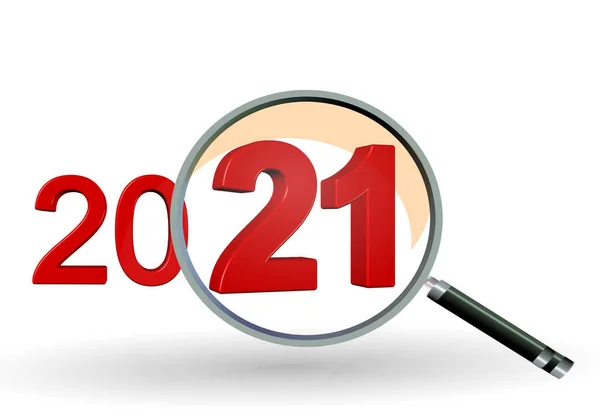 2021 Tinjauan Tahun Zoom Len Perbesaran Bilangan Merah Terisolasi Rendering — Stok Foto