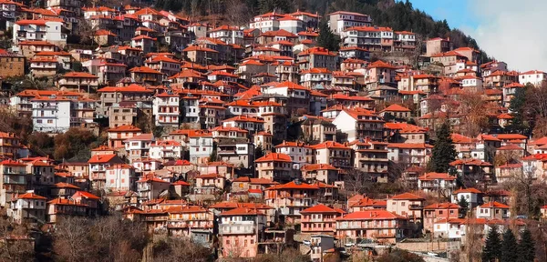 Metsovo Stad Grieks Winter Toeristisch Resort Huizen Winter Zonnige Koude — Stockfoto