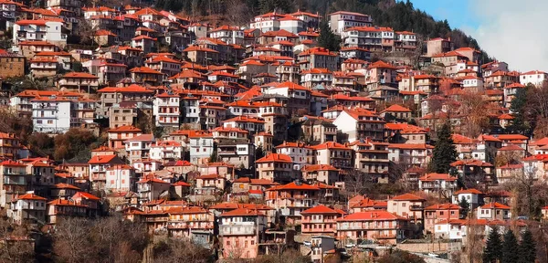 Metsovo Stad Grek Vinter Turistort Hus Vintern Solig Kall Dag — Stockfoto