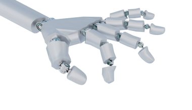 Robotik el parmakları arka plan için izole edilmiş bir şey yakalamaya çalışıyor - 3D görüntüleme