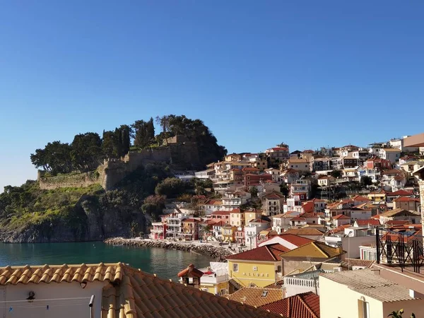 Parga Città Greco Località Turistica Case Tetti Mare Grecia — Foto Stock