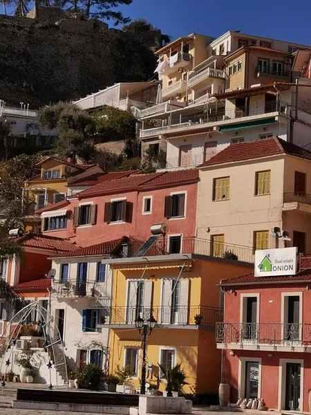 Parga Stad Grieks Toeristisch Resort Huizen Daken Zee Griekenland — Stockfoto